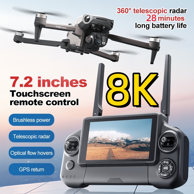 Drone Rc Helicopter With Camera - 8K 3 Axis Gimbal Brushless 7.2in